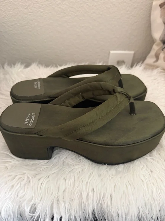 Olive Platform Flip Flop Sandals - Picture 3 of 3